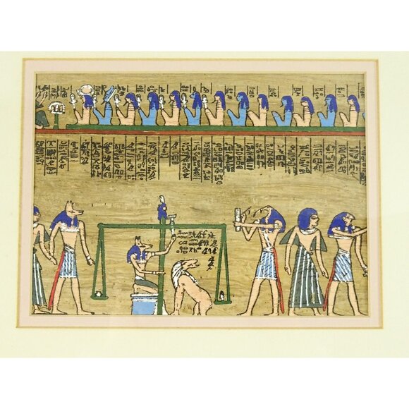 Weighing of the Heart Egyptian Funeral Painted Papyrus Framed Wall Hanging Art - Picture 1 of 16